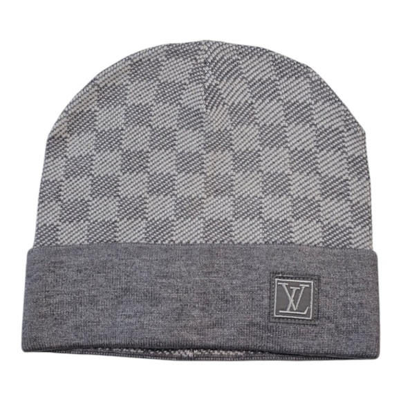 Louis Vuitton Gray Checkered Beanie - Picture 1 of 3